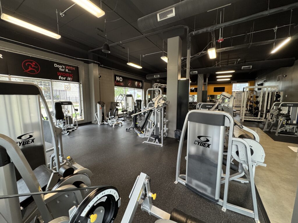 Multiple Cybex Eagle Machines at the front of Fifth Street Fitness Gym in Coralville, Iowa.