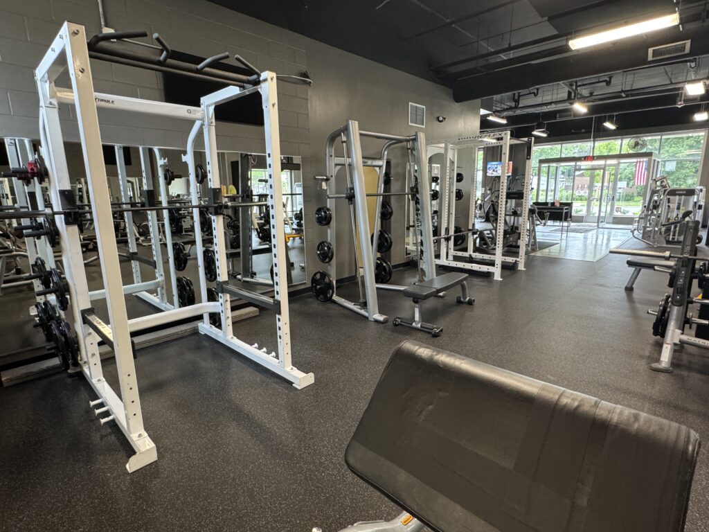 Squat Racks at Fifth Street Fitness Gym in Coralville, Iowa.